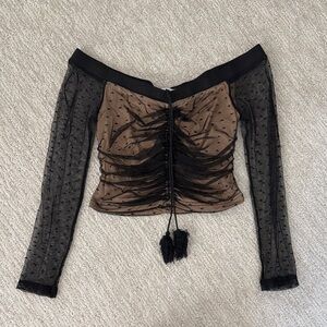Sheer Black Polka Dot Off-Shoulder Mesh Top